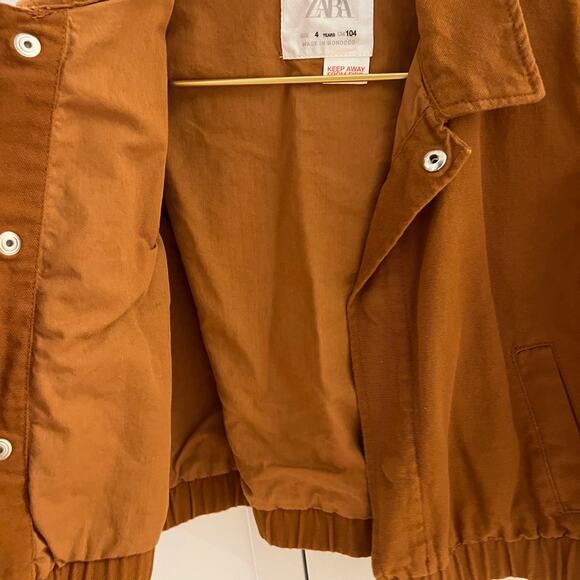 Zara Toddler Little Boy Cotton Canvas Bomber Jacket Brown Camel Size 4 Years - Picture 4 of 7